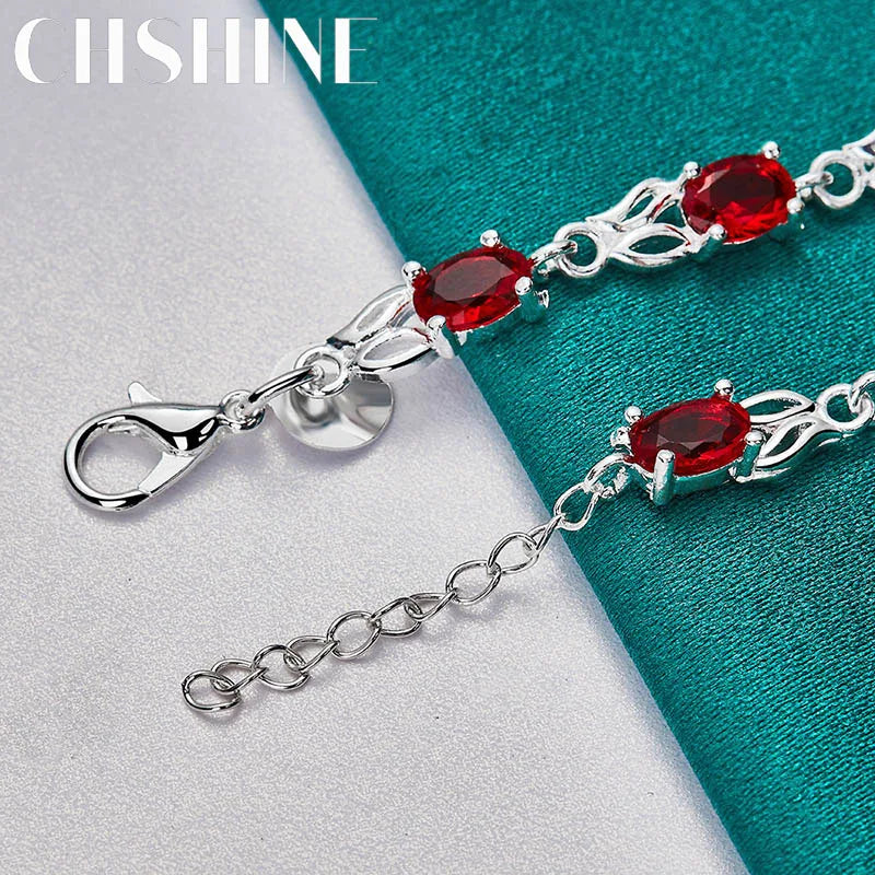 CHSHINE 925 Sterling Silver AAA Red Zircon Chain Bracelet for Women Wedding Engagement Party Fashion Charm Jewelry