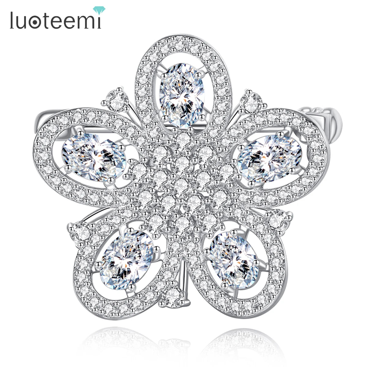 LUOTEEMI Luxury Flower Design Personalized Brooch for Women Stunning Cubic Zircon Girl Bridal Wedding Engagement Brooches Pin